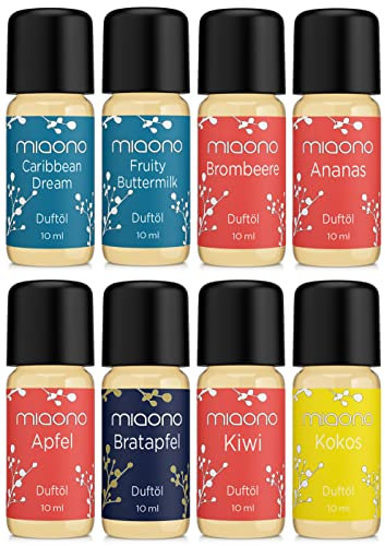 Duftöl Set Fruchtkomposition von miaono - Caribbean Dream, Fruity Buttermelk, Brombeere, Ananas, Apfel, Bratapfel, Kiwi, Kokos - Duftöle für Duftlampe und Diffuser - abgefüllt in Deutschland