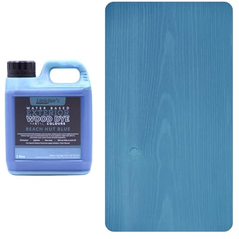 Littlefair's Wood Stain Water Based - 1ltr - Outdoor Furniture Wood Dye - Light & Dark Finishes - Non Toxic & Eco Friendly Formula - Exterior Wood Stain for Crafts - Colour: Beach Hut Blue