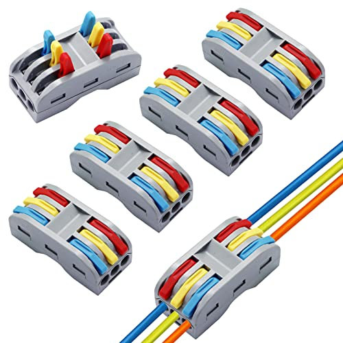 Lever Nut Wire Connectors, Yeelua 16 Pcs Conductor Compact Wire Connectors, 3 Way 6 Port Quick Splicing Connector, Electrical Push Cable Clamp Terminal Block Spring Connectors (Multicolor Lever)