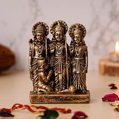 Webelkart Premium Polyresin Ram Darbar Idol Statue Murti Showpiece for Home Temple and Office Temple (5.5 x 4 x 2 Inches, Medium Gold)