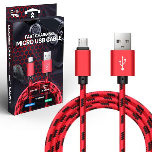ProFPS 3m Micro USB Kabel für PS4 Controller Ladekabel, 5A Schnell USB Ladekabel, Nylon Geflecht, USB A auf Micro USB, Aufladekabel für PS4 & Xbox One, PlayStation 4 Zubehör für PS4 Pro, USB Kabel 3m