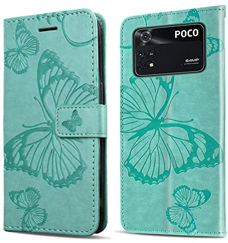 DENDICO Cover per Xiaomi Poco M4 PRO 4G, Portafoglio Custodia in PU Pelle per Xiaomi Poco M4 PRO 4G, Antiurto Cover a Libro con Slot per Carte, Verde