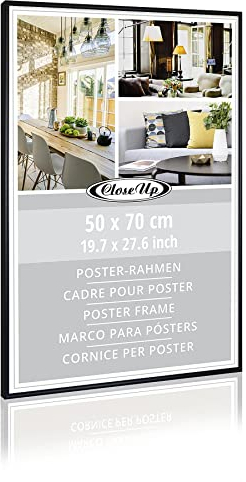 Close Up Posterrahmen 50 x 70 cm | Kunststoff Schwarz mit Rückwand | PVC-Scheibe (unzerbrechlich) Profilbreite 12 mm – Farbig & modern für Poster, Kunstdrucke, Fotos – Wandmontage im Hoch-& Querformat
