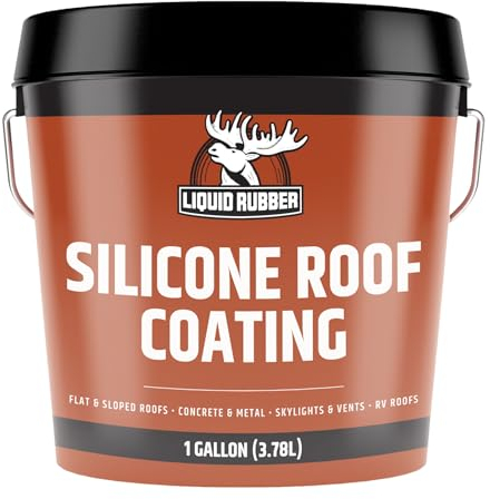 Liquid Rubber Silicone Roof Coating - UV-Reflective, No Primer Needed, One-Coat Sealant for Flat, Sloped, Metal, Wood, Concrete, EPDM, and TPO Roofs, White, 1 Gallon