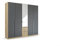 Rauch Möbel Dark & Wood by Quadra Spin Schrank Drehtürenschrank, Grau metallic/Eiche Artisan, Schwarz, Holz, 5-trg. Spiegel, inkl. 3 Kleiderstangen, 3 Einlegeböden, 2 Schubladen, BxHxT 226x210x54 cm