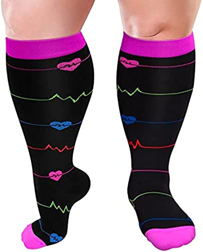 Cheeroyal 1 Stück Plus Size Kompressionsstrümpfe für Männer und Frauen 20-30mmhg Extra Size breite Waden- und Kniestrümpfe zur Unterstützung des Zyklus (2XL, YS001-6)