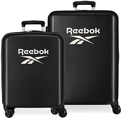 Reebok Roxbury Set Valigia Nero 55/70 cm ABS Rigido Chiusura TSA Integrata 119.4L 6 kg 4 Doppie Ruote Bagaglio a Mano
