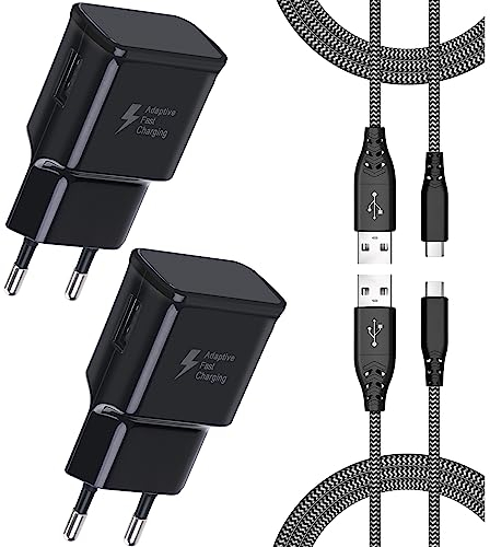 Caricabatterie per Samsung, Caricatore originale con Cavo USB C Ricarica Rapida Nylon Intrecciato 2M Compatibile con Samsung S23/S22/S21 Ultra/S21+/S20/Note9/S10//S9/A54/A53/A34/A14 (2-Pack/Nero)