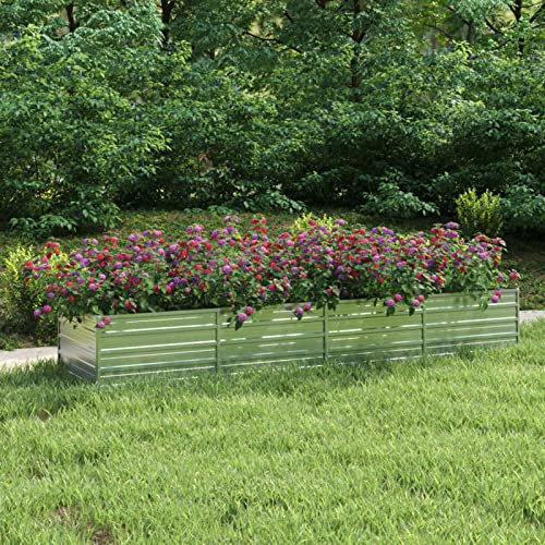Keketa Jardinière surélevée en métal, Jardiniere sur Pieds, Bac a Fleurs Rectangulaire, 320 x 80 x 45 cm, en acier galvanisé, argenté