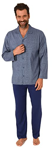 Normann Herren Schlafanzug Langarm Pyjama zum durchknöpfen, auch in Übergrössen, Farbe:Marine, Größe:60/62