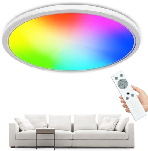 zemty LED Deckenleuchte Dimmbar, 24W 3200LM RGB Deckenlampe Farbwechsel mit Fernbedienung, 4000K Wasserfest Lampen Deckenlampen, Flach Lampe Decke für Badezimmer Schlafzimmer Kinderzimmer Bad
