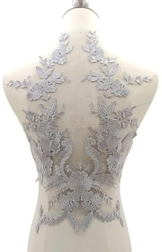 Spitzenkragen Einsatzkragen Ausschnitt Spitze, Blumen Spitze Kragen Applikation Patch Spitzemotiv Applique Patches Bestickter Aufnäher zum Nähen Stoff Kleid Dekoration Kostüm Zubehör,Silber Grau