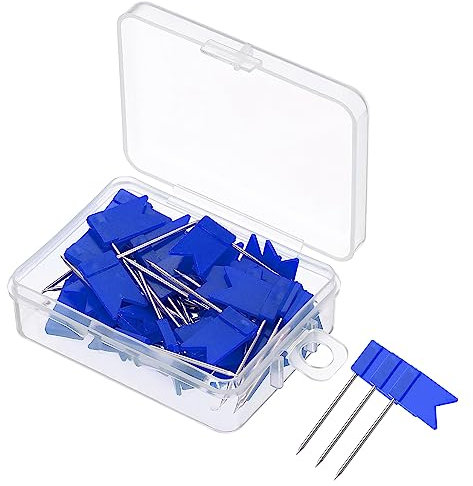 PATIKIL Flaggen-Kartennadeln, 50 Stück, 2,5 cm, Reisekartennadeln mit Kunststoffkopf für Kork-Pinnwand, Bilder, Karten zum Aufhängen, Blau