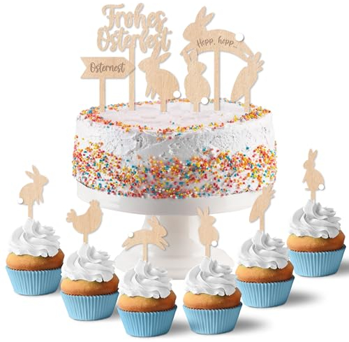Papierdrachen Kuchenstecker aus Holz - Kuchendekoration mit Pompoms - festliche Osterdekoration