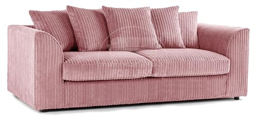 Furnishings For Less UK New Luxor Pink Fabric 3 Seater Sofa | Jumbo Cord Scatter Back Settee (Pink, 3 Seater)