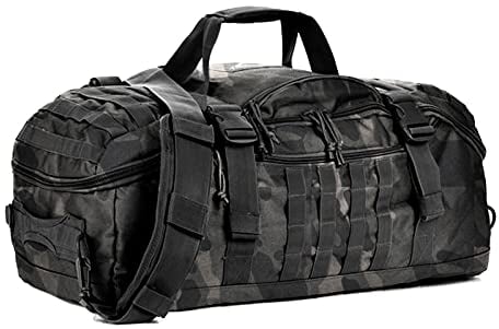 Miramrax Borsone da palestra – Borsa da viaggio per uomo e donna, borsa per allenamento militare, sport, pernottamento, basket, tattico, calcio, impermeabile e resistente agli strappi, BlackCamo, 45l,
