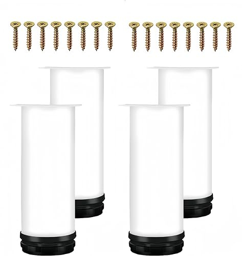MIEGUIWOR 4 Pied de Meuble Réglable en Acier Inoxydable,Anti-Rouille,Pied Reglable pour Meuble (0-15mm),Base en Fonte et ABS,Charge Renforcée - pour TV,Table,Cuisine, Salle de Bains (Blanc,8cm)