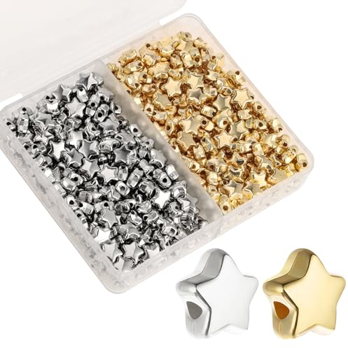 400 Stück Pentagramm Zwischenperlen, Mabor 6mm Stern Abstandsperlen Basteln Abstandsperlen kleine Loch Spacer Perlen für Schmuckherstellung Basteln DIY (Golden, Silber)