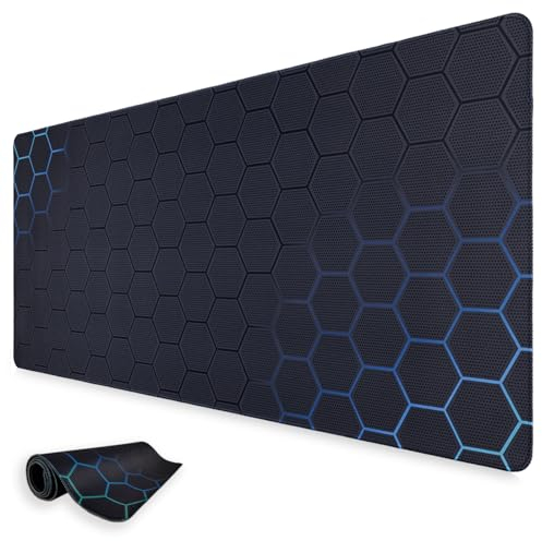 Niviy Tappetino Mouse Gaming,XXL Mouse Pad,Tappetino per Mouse a Nido d'ape,Tappetino per Tastiera Robusto e Duraturo(800x350x3mm,Blu-Nero)