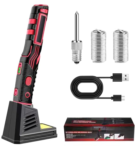 Vegena Set di saldatore, saldatore a batteria portatile, 3,7 V, 1800 mAh, migliorato, 200 – 480 °C, kit di saldatura senza fili professionale, adatto per principianti e professionisti