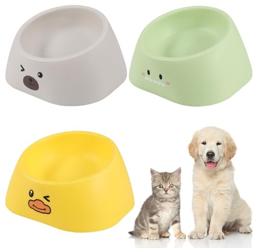 3 PCS Cat Bowls, Large-Capacity Pet Bowl 16° Tilted Neck Protection Cat Bowl Anti-Slip Multifunctional Cartoon Cat Feed Bowls for Food and Water Feeding, Dinosaur Bear Duck