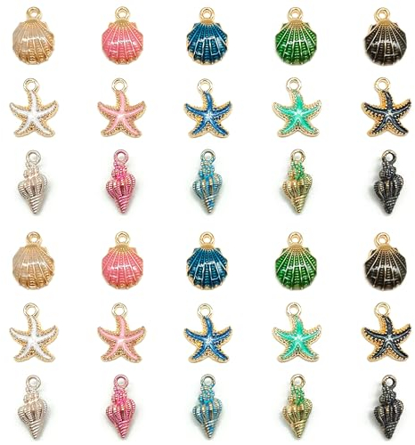 Niuhong 30 Pcs Meer Emaille-Charm-Anhänger Muschel Seestern Ocean Tier Charme Mediterrane Handwerk Zubehör Halsketten Armbänder DIY Basteln Schmuck Ornamente