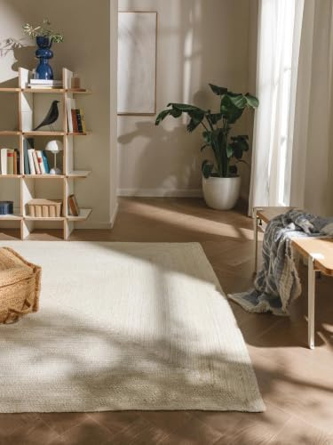 benuta Pure Jute Teppich Jutta - Ivory 200x300 cm - Handgewebter Wohnzimmerteppich - Natürliches Boho Design - Für Fußbodenheizung geeignet