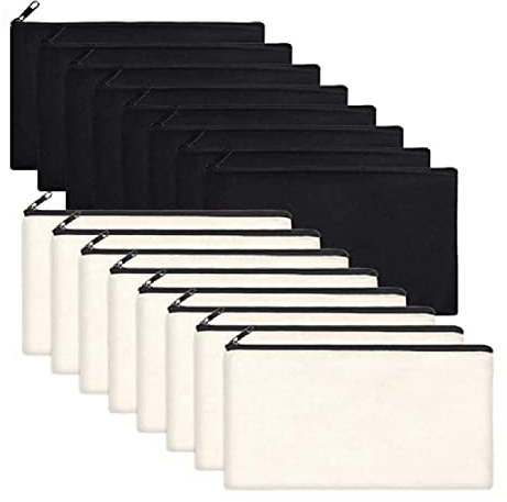 VENEKA 16 StüCk Mehrzweck Kosmetik Tasche mit ReißVerschluss Segeltuch Make-Up Beutel Toilettenartikel Beutel Stift Bleistift Beutel Blank Mach Es Selbst Tasche