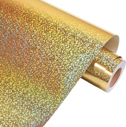 VINYL FROG Holographic Heat Transfer Vinyl Glitter Gold HTV Vinyl 30.5x155cm Rainbow Iron on Vinyl for DIY Clothing and Other Fabric