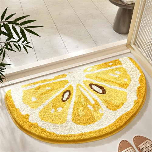 Highdi Badematte TüRmatte rutschfeste Badteppich, Absorbierend Weicher Hochflor Badezimmerteppich, Obst Rug Waschbar Badvorleger für Badezimmer, Schlafzimmer, Badewanne, 80x45cm (Zitrone)