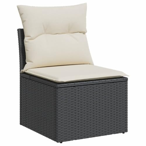 vidaXL Gartensofa ohne Armlehnen mit Kissen, Outdoor Sofa mit abnehmbarem waschbarem Bezug, Gartenstuhl mit Stahlrahmen, Terrassensofa Gartenmöbel, Schwarz Poly Rattan