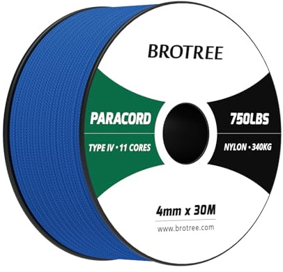 Brotree Paracord 4mm 30M Nylon Rope 11 Strands 750lb Parachute Cord Type IV | 340kg (750lbs) Breaking Load, on Spool, used for Bracelets, Camping, Survival, Outdoor, Crafting, DIY