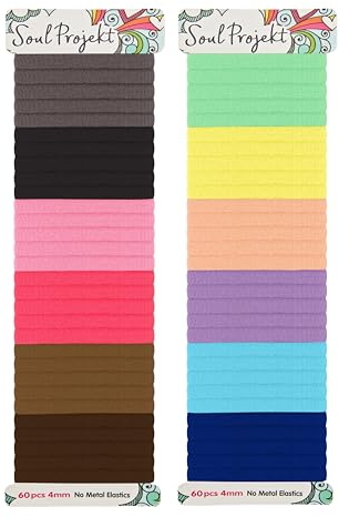 Soul Projekt Haargummi Mehrfarbige, Dicke Haargummis 60 Stück 4mm, Kein Metall Haargummis Damen und Mädchen, Elastisch Hair tie für Zöpfe, Pferdeschwanz und Dutt, Schule & Fitnessstudio, Haarbänder