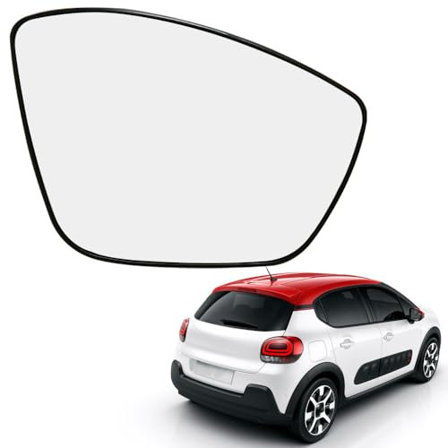 Ruolin Espejo Retrovisor Coche Derecho, Retrovisor Exterior Coche Cristal de Retrovisor Calefactable Compatible con C3 MK3 2016-2021, Compatible con 208 308 2008 2013-2019