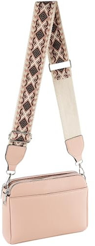 Letech+ Handtasche Damen Klein - PU Leder Umhängetasche Mit Abnehmbarem Schultergurt, Crossbody Bag Mit Drei Reißverschlussfächern, Rosa