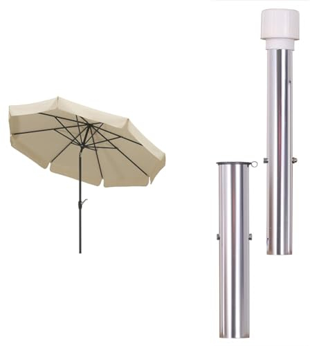 Schneider Sonnenschirm Orlando, natur, 270 cm rund, 783-02, Gestell Alu/Stahl, Bespannung Polyester, 5.7 kg & Bodenhülse für Gartenschirme, 827-00, Aluminium, 0.8 kg