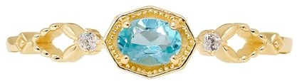 KnBoB 9K Gold Ring für Damen, Topas Retro Echtschmuck Edelstein Verlobungsringe Hochzeit Schmuck Größe 62 (19.7)