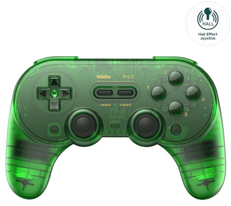 8Bitdo Pro 2 Bluetooth Controller with Hall Effect Joysticks, 2 Pro Back Paddle Buttons, Wireless Gaming Controller for Switch/Switch 2, PC, Android, and Steam Deck & Apple (Jade Green Edition)