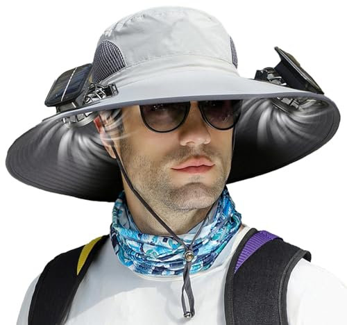 Chapeau de Soleil à Large Bord Avec Ventilateur, Protection Solaire pour Homme, Chapeau de Pêche d'Extérieur Rechargeable
