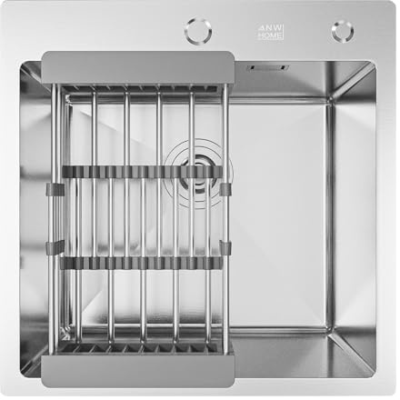 ANW HOME Evier Cuisine 1 Bac 50x50 cm, Inox 304