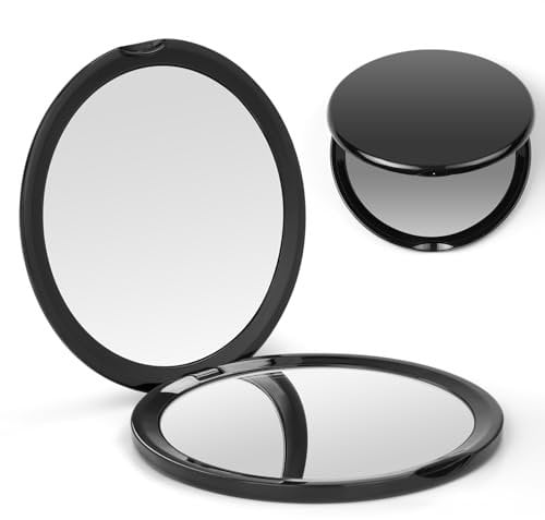 OSDUE Miroir Compact, 1x/10x à grossissement Miroir Compact,Miroir Maquillage Poche, Miroir de Voyage Noir à Double Face pour Femmes Hommes, Portable pour Sac à Main, Poche(Surface Lisse)
