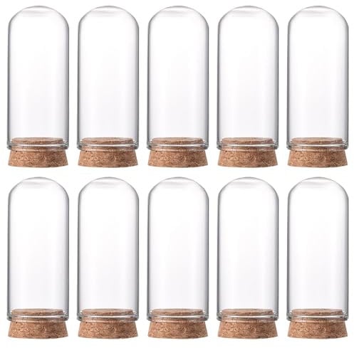 PATIKIL Clear Cloche Glass Dome, 10 Pack Glass Bell Jar Display Case Tabletop Centerpiece with Cork Base for LED Light Plants Home Decor 2.76x1.18inch