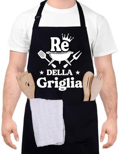 Halinuia Grembiule Barbecue Uomo Re Della Griglia Grembiule Cucina Divertenti con 2 Tasche Impermeabile per bbq Grigliate e Cucinare all'Aperto