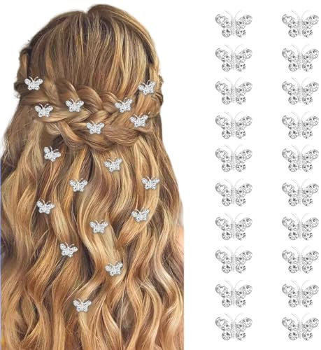 Kinretixia 20 Stück Mini-Haarspangen mit Strass-Schmetterlingen, süße silberne Haarnadeln, Haarspangen für Hochzeiten, Haarschmuck für Bräute, Mädchen und Frauen