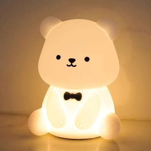 Anywin Teddy Bear Nachtlicht Silikon Bär Lampe Dimmbares Kinderzimmer Nachtlicht, Wiederaufladbare LED Nachttischlampe mit 30 Minuten Timer Geschenke für Jungen, Mädchen