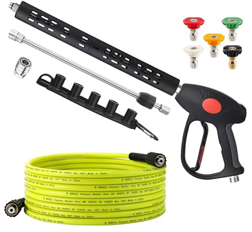 M MINGLE Pressure Washer Hose and Gun Kit, 25 FT Power Washer Hose with 5 Nozzle Tips and M22-14mm Fitting, Replacement for Ryobi, Simpson, Craftsman