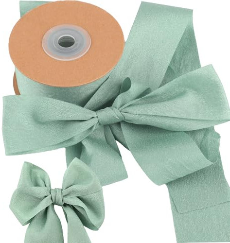 Geschenkband Salbeigrün, Schleifenband Weihnachten Grün, Geschenkbänder Hellgrün, 3.8cm Breit Stoff Satinband, Deko Chiffonband Eukalyptus für Hochzeit Geschenkverpackung