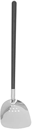 Cucharón de Acero Inoxidable para Olla Caliente, Pala de Mango Largo Antiescaldado, Utensilio de Cocina para Escalfar Huevos y Freír (Pala con Fugas de Mango Negro)