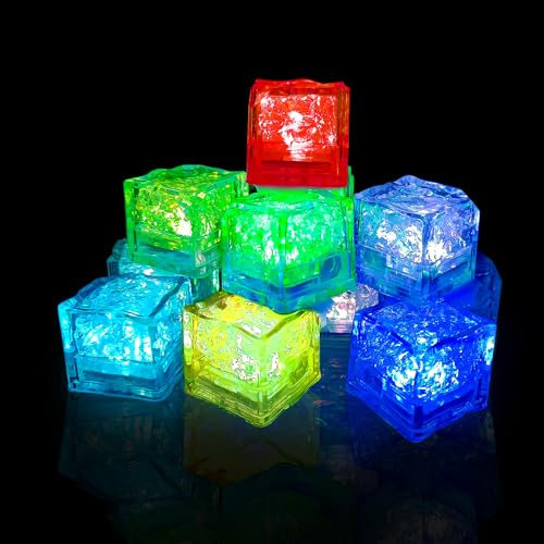 Light Up Ice Cubes for Drinks 48 Pack 7-Color Light Up Ice Cubes IP67 Waterproof Led Ice Cubes Reusable Ice Cubes for Cocktails Bar Nightclub Party Wedding Swimming Pool Bath Garden Decor