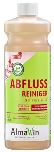 AlmaWin® Abflussreiniger [2x 1L - 16 Anwendungen] Extra Stark gegen Verstopfung & Gerüche - Rohrreiniger Extrem Stark gegen Haare, Seifenrückstände & Mehr - Abfluss Reiniger mit Nachtkraftformel